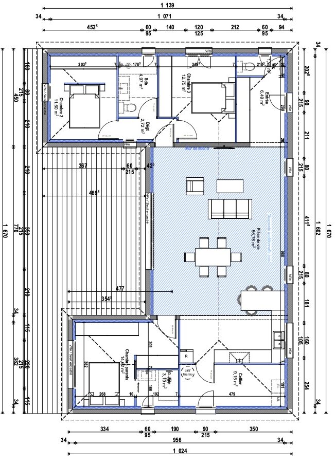 Plan maison en U