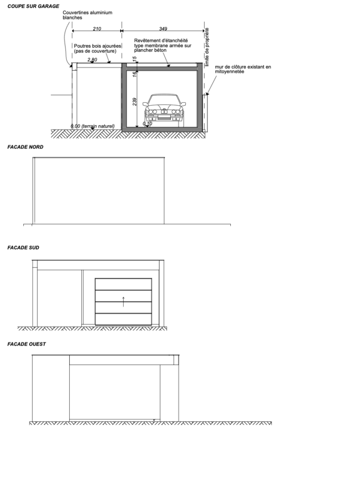 Coupe et facades Garage moderne attenant 
