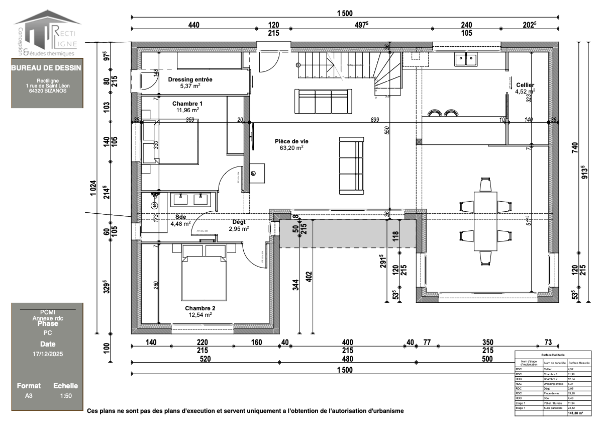 Plan rdc maison 140 m2 avec vide sur séjour